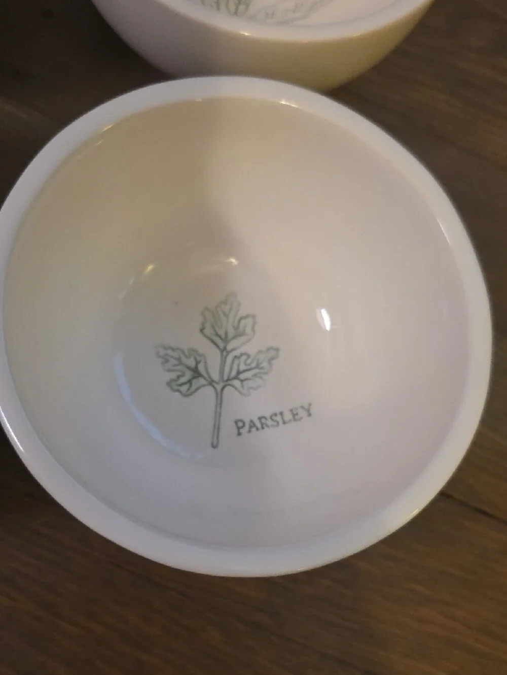 Williams Sonoma White Herb Dipping Bowls with Green Leaf Illustrations Set Of 4